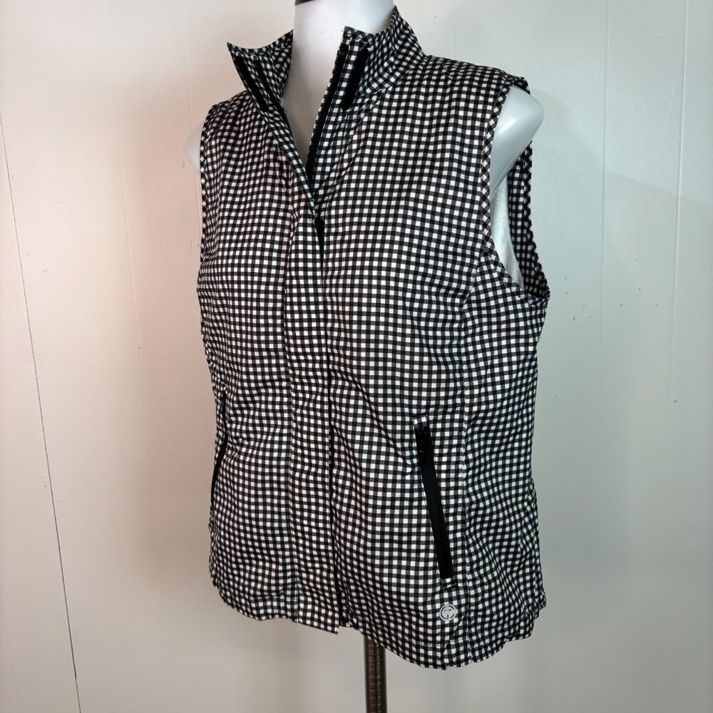Talbots Vest SP Black White Gingham Plaid Full-Zip Pockets Terry Lined Women's - Picture 5 of 10